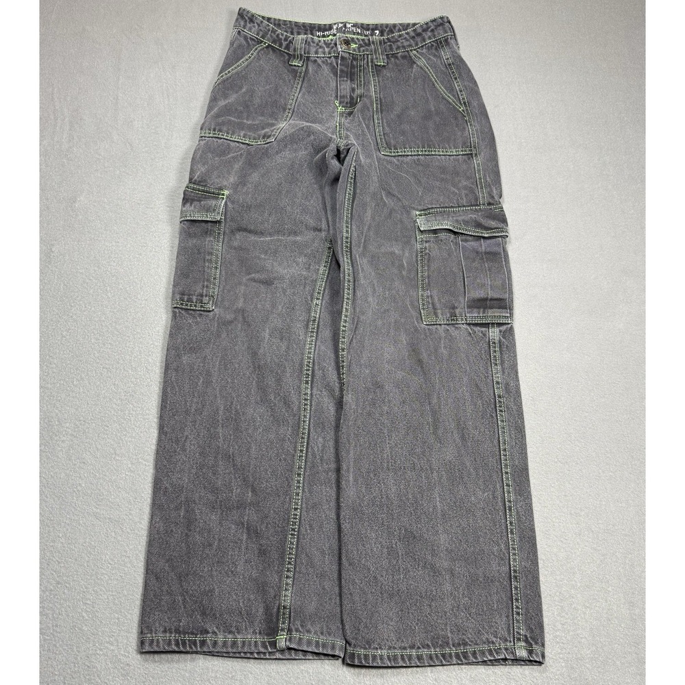 Hot Topic Jeans Size 7 (28x29) HT Denim Hi-Rise Carpenter Black Cargo Wide-Leg